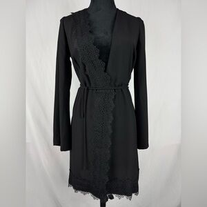 MNG Elegant Black Lace Trim Cardigan with Waist Tie